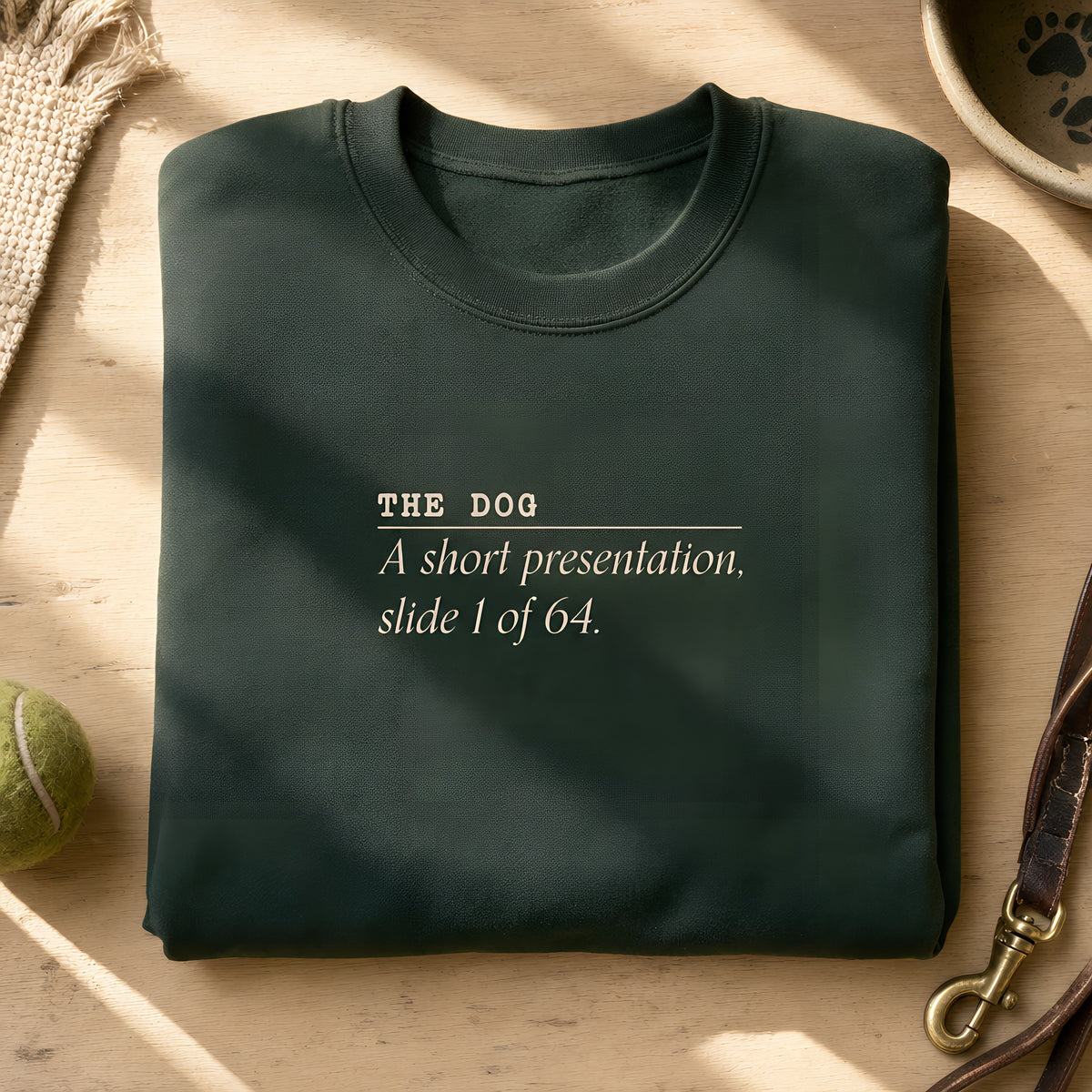 The Dog: A Short Presentation Crewneck Sweatshirt Forest Green folded
