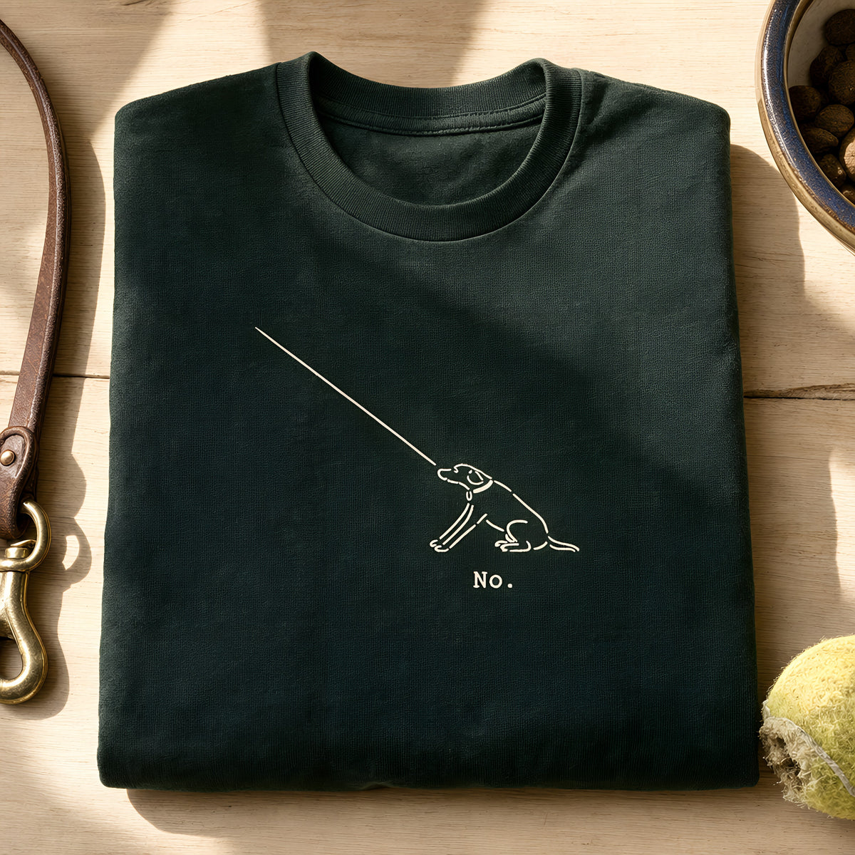 The Dog Says No Long Sleeve Shirt Forest Green folded