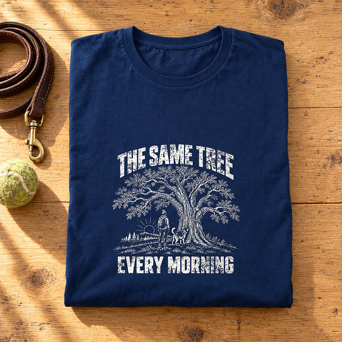 The Same Tree. Every Morning. Navy folded