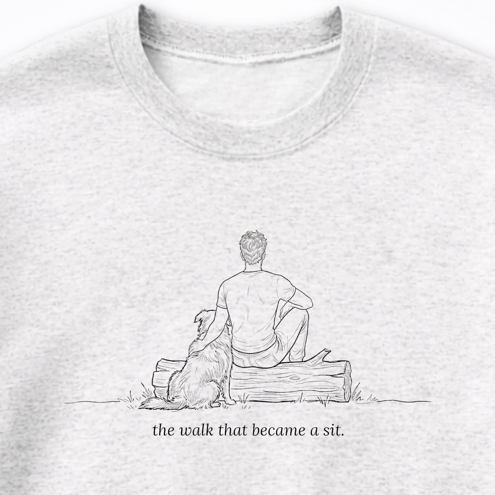 The Walk That Became A Sit Man & Dog Crewneck Sweatshirt - design close up