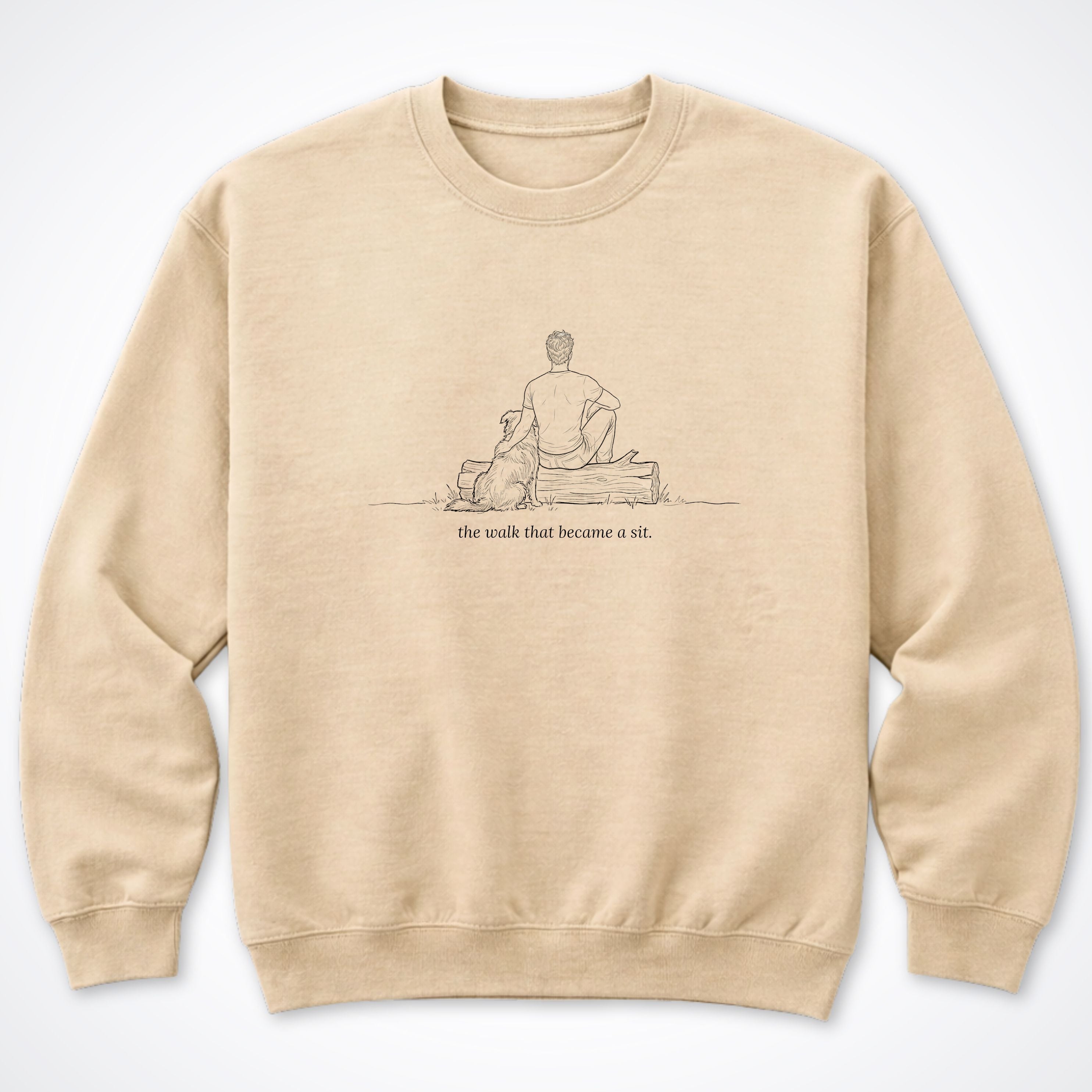 The Walk That Became A Sit Man & Dog Crewneck Sweatshirt - Sand