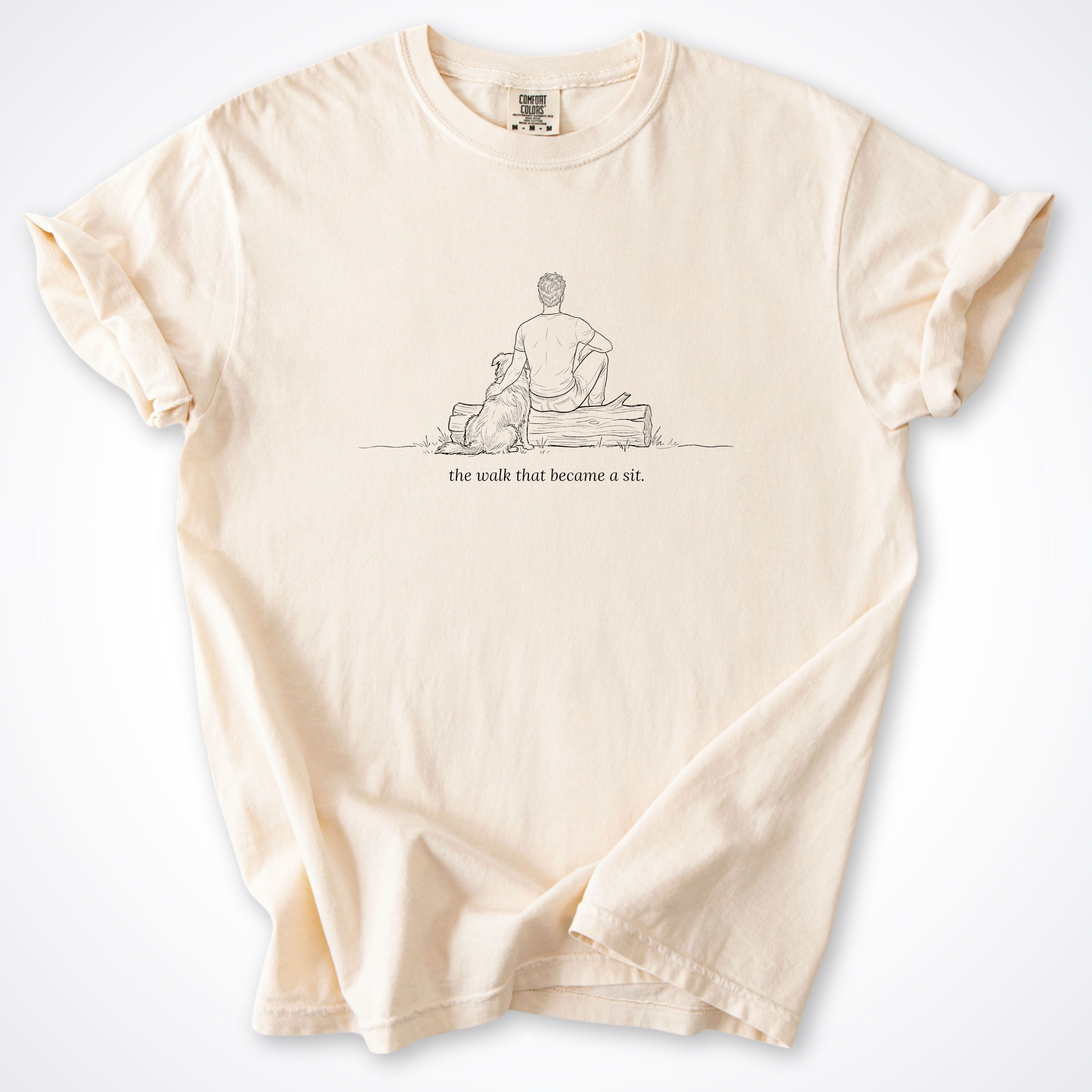 The Walk That Became A Sit Man & Dog Premium T-Shirt - Ivory