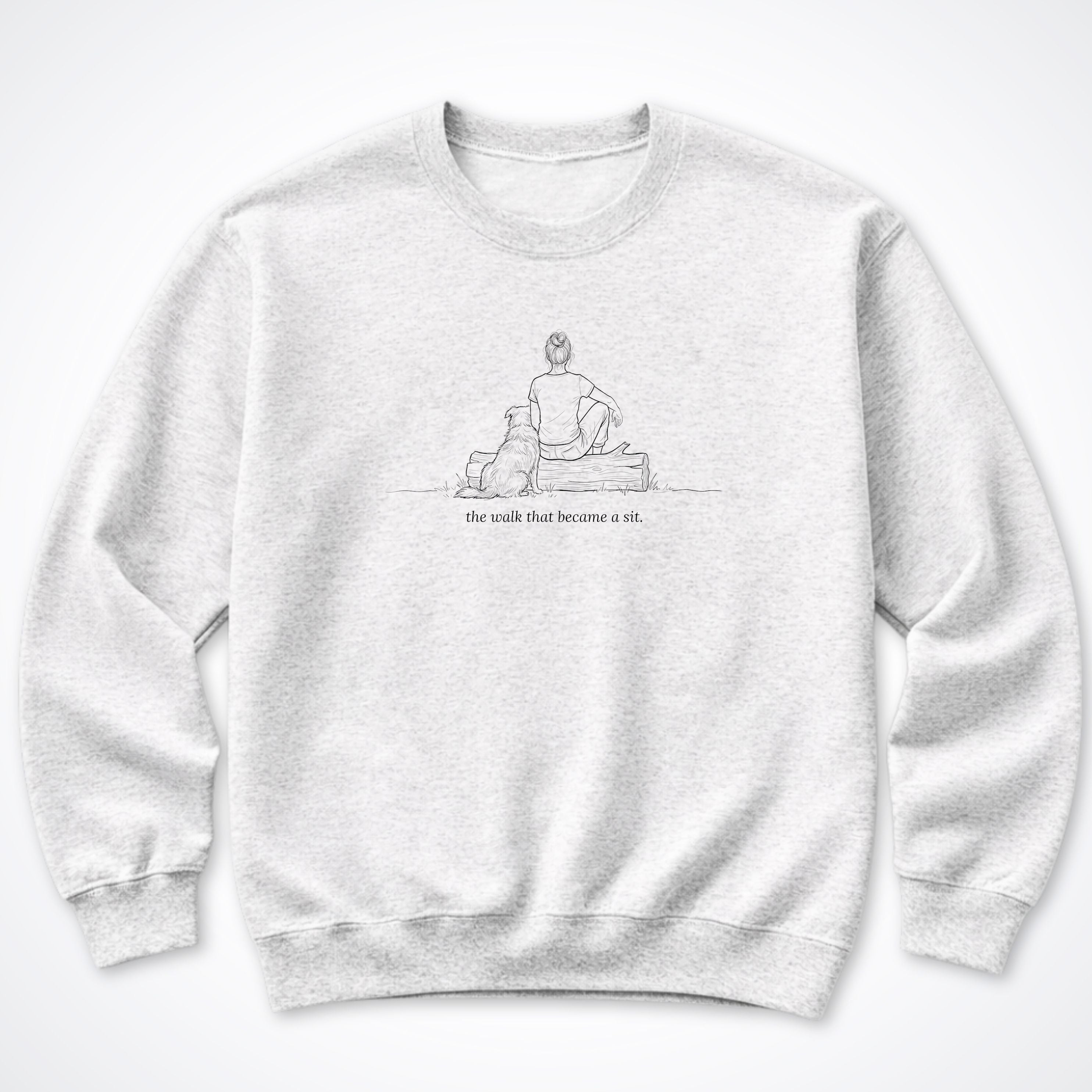 The Walk That Became A Sit Woman & Dog Crewneck Sweatshirt - Ash
