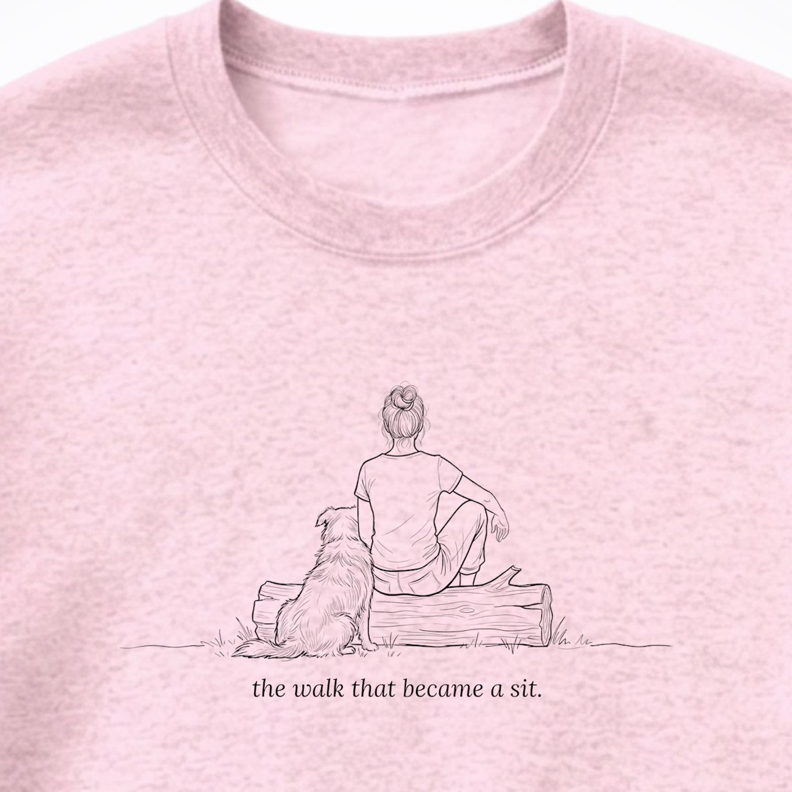 The Walk That Became A Sit Woman & Dog Crewneck Sweatshirt - design close up