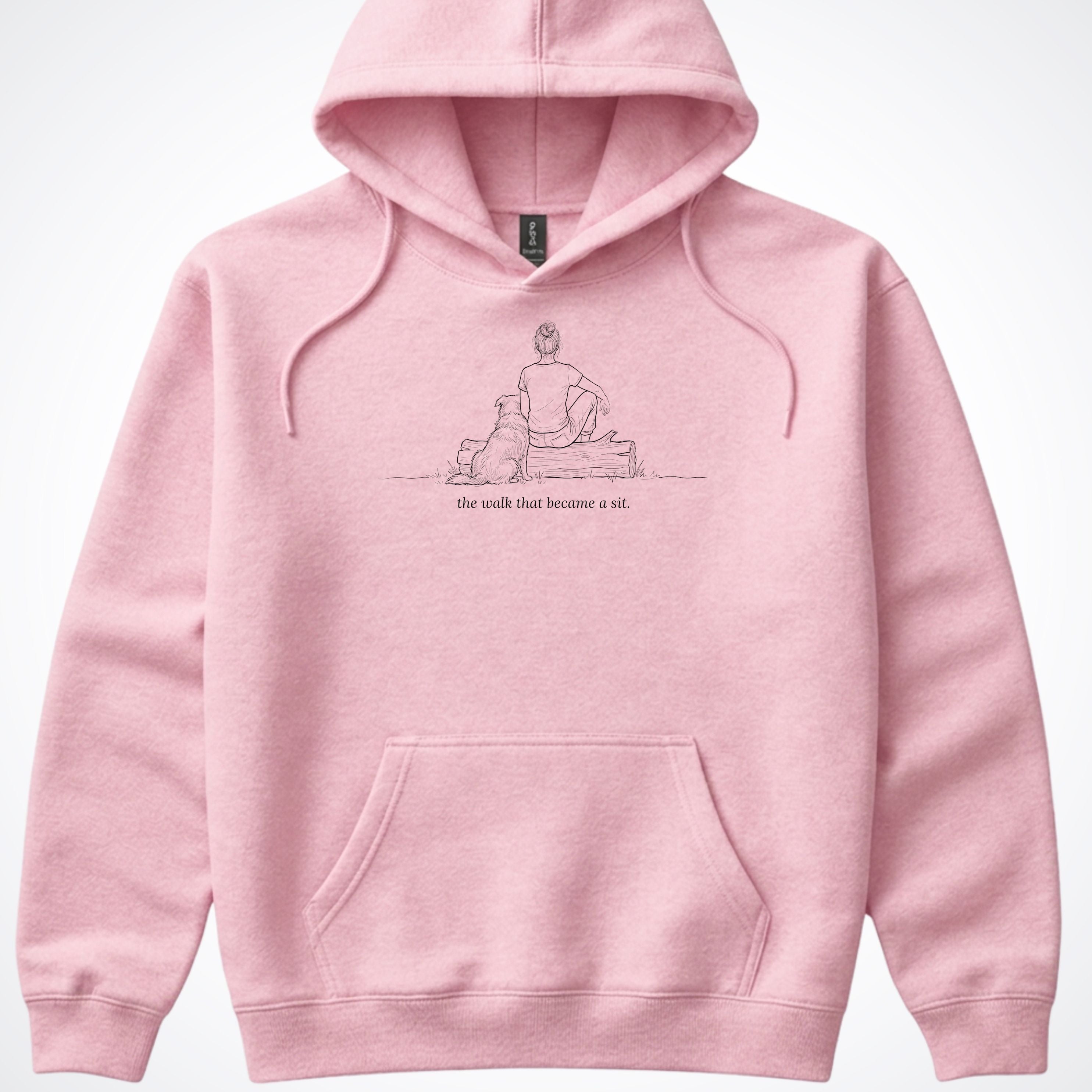 The Walk That Became A Sit Woman & Dog Hooded Sweatshirt - Light Pink