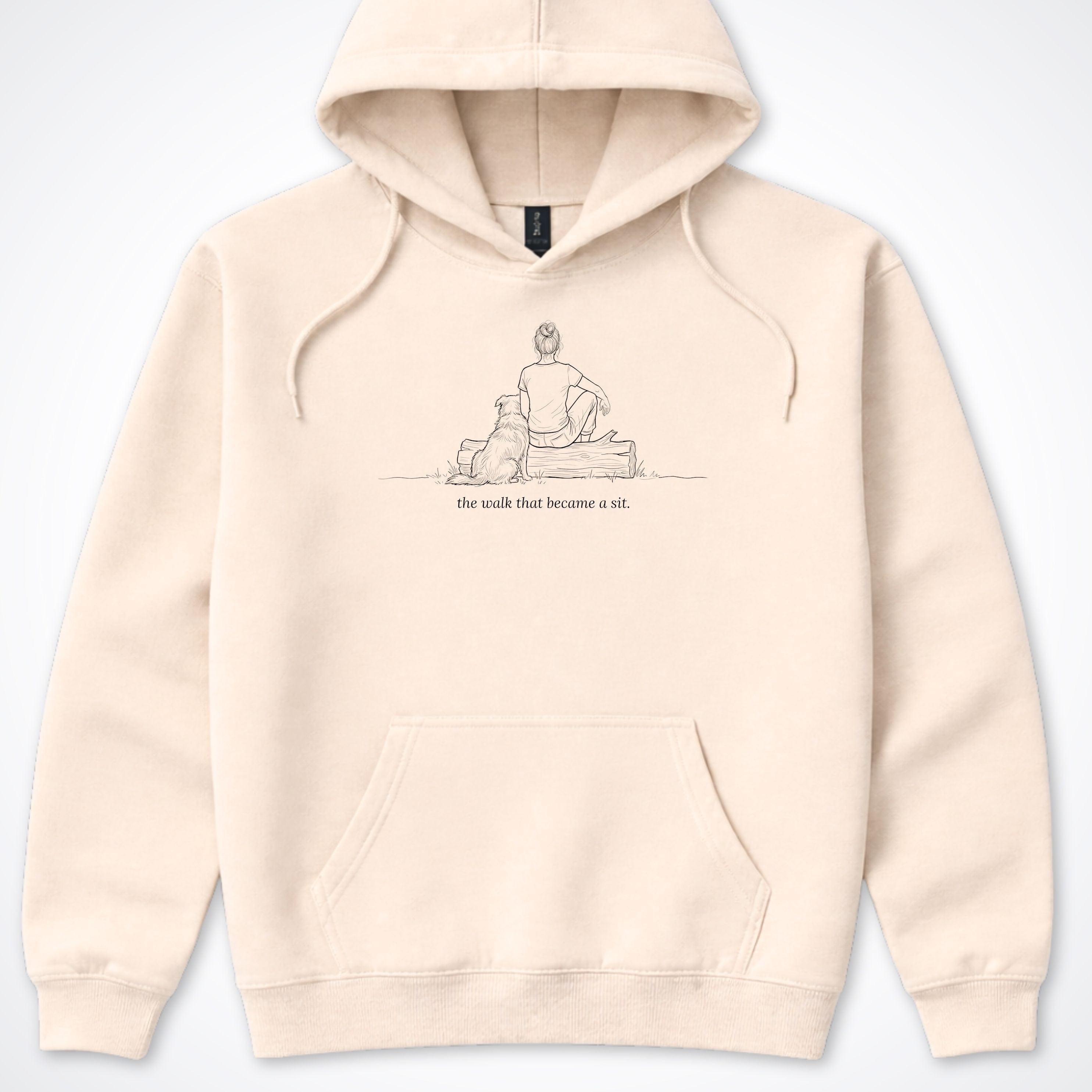 The Walk That Became A Sit Woman & Dog Hooded Sweatshirt - Sand