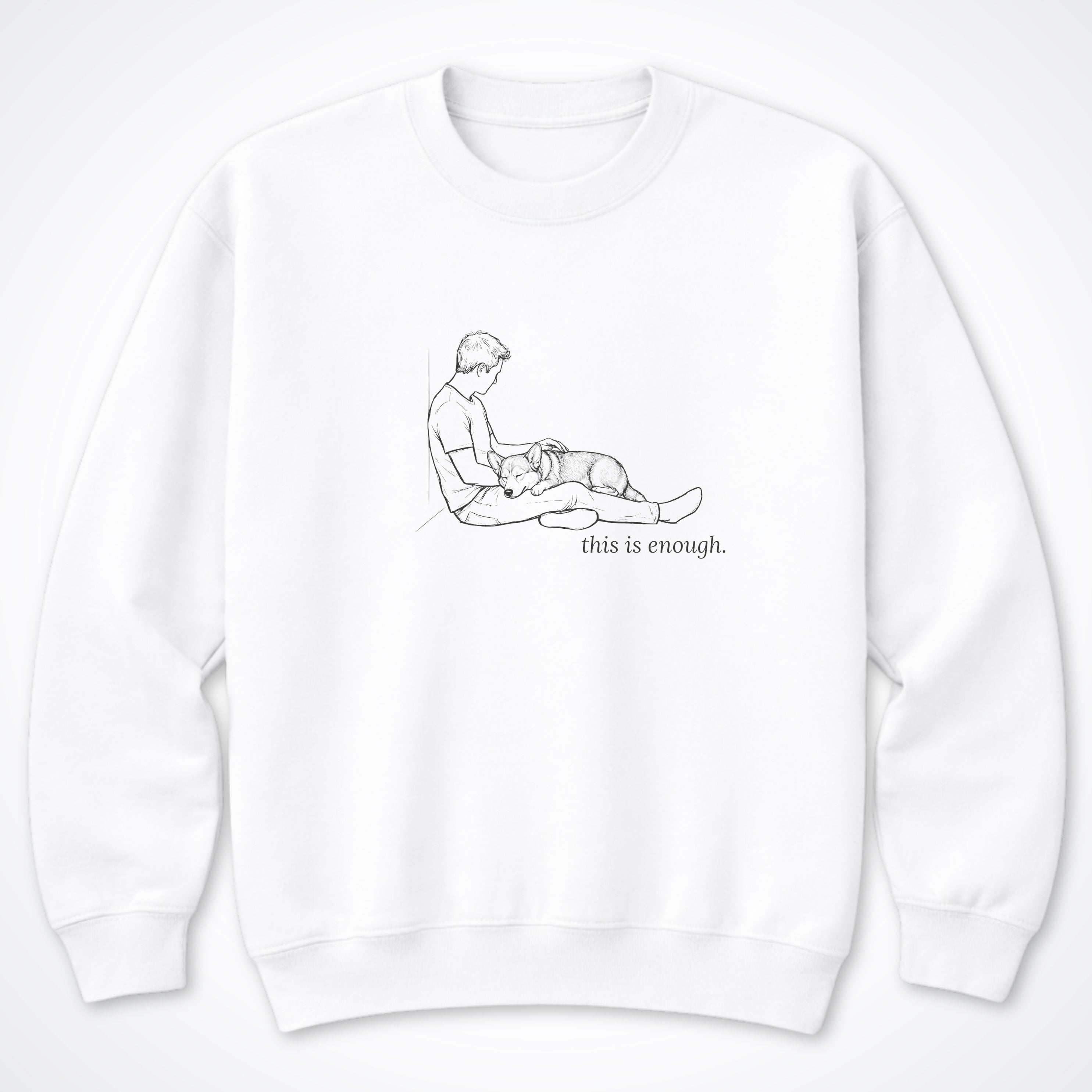 This Is Enough Man & Dog Stocky Short Coat Crewneck Sweatshirt - White