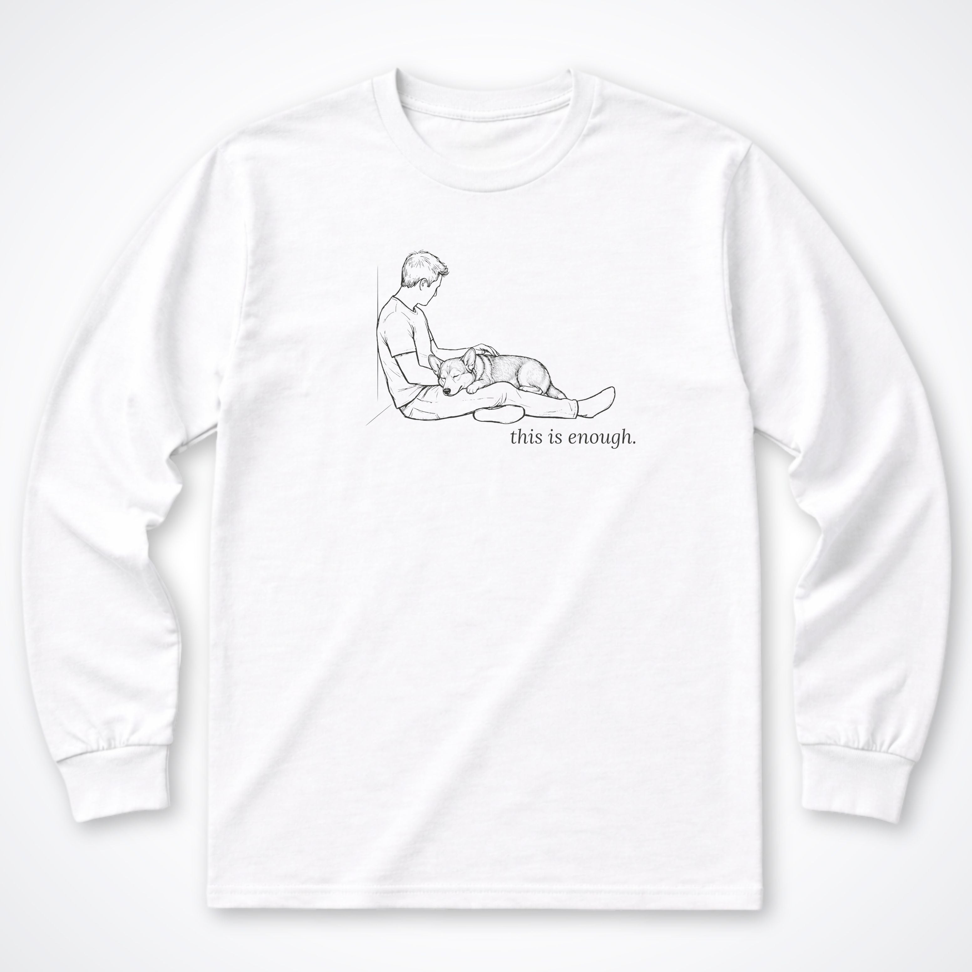 This Is Enough Man & Dog Stocky Short Coat Long Sleeve T-Shirt - White