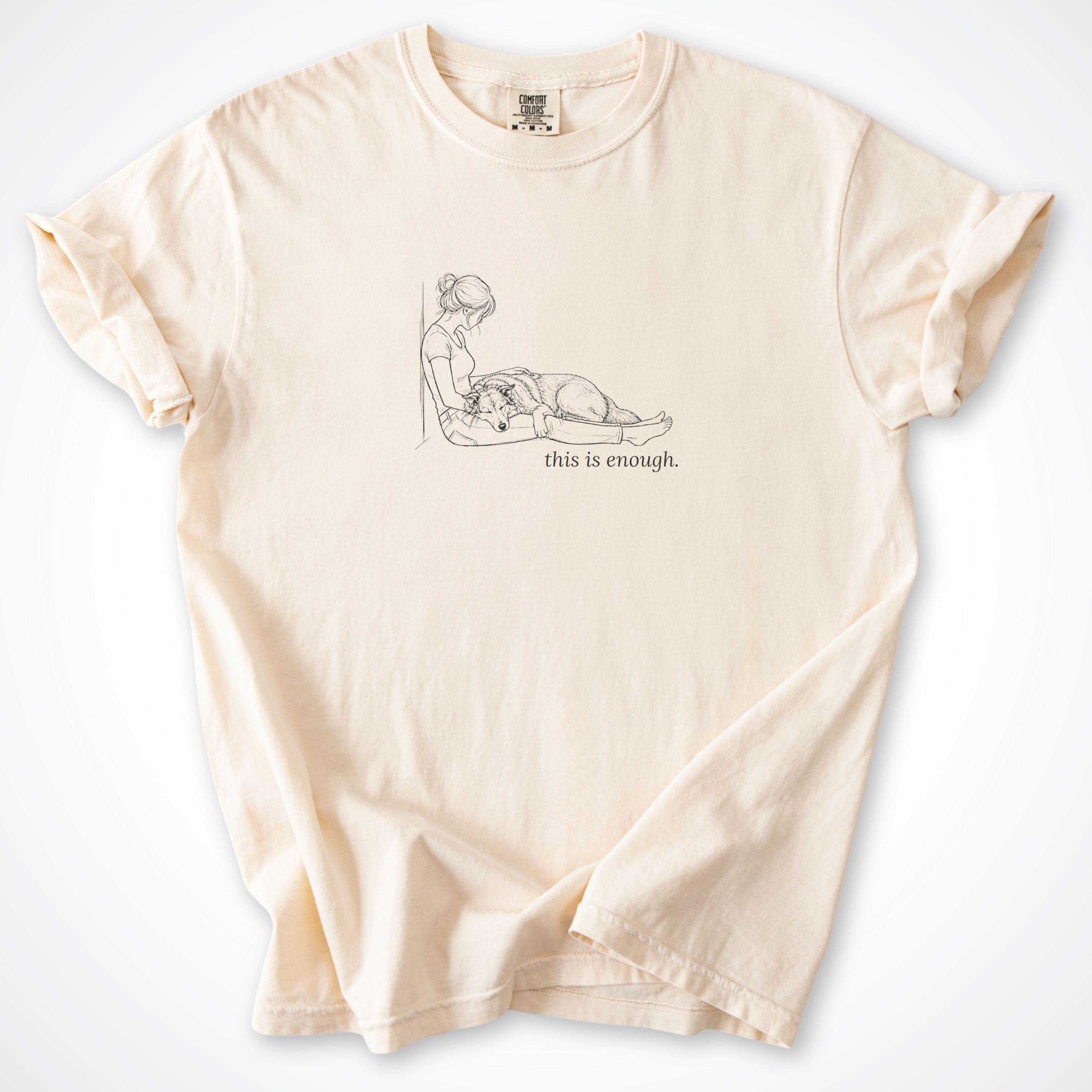 This Is Enough Woman & Dog Large Coarse Coat Premium T-Shirt — Ivory