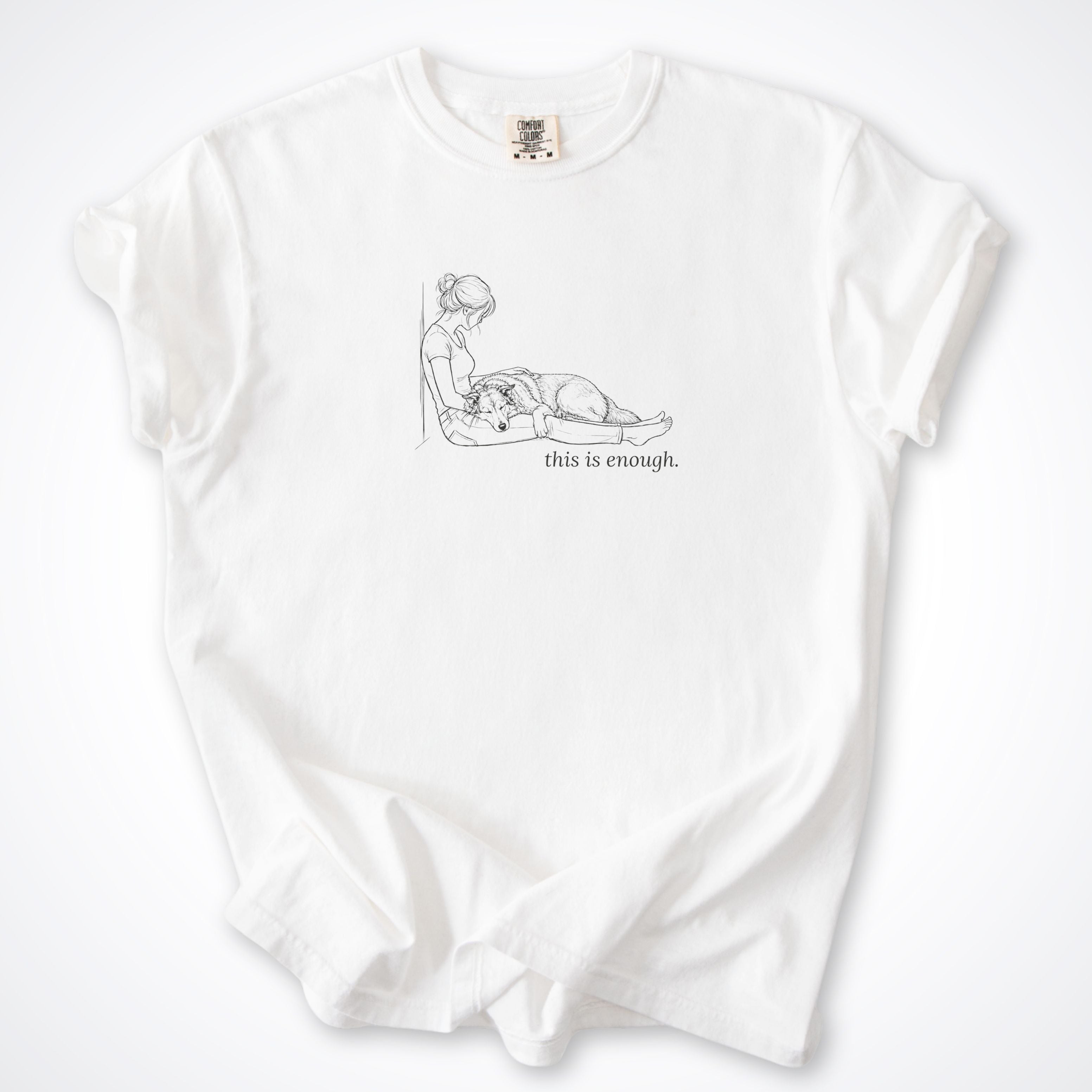 This Is Enough Woman & Dog Large Coarse Coat Premium T-Shirt — White