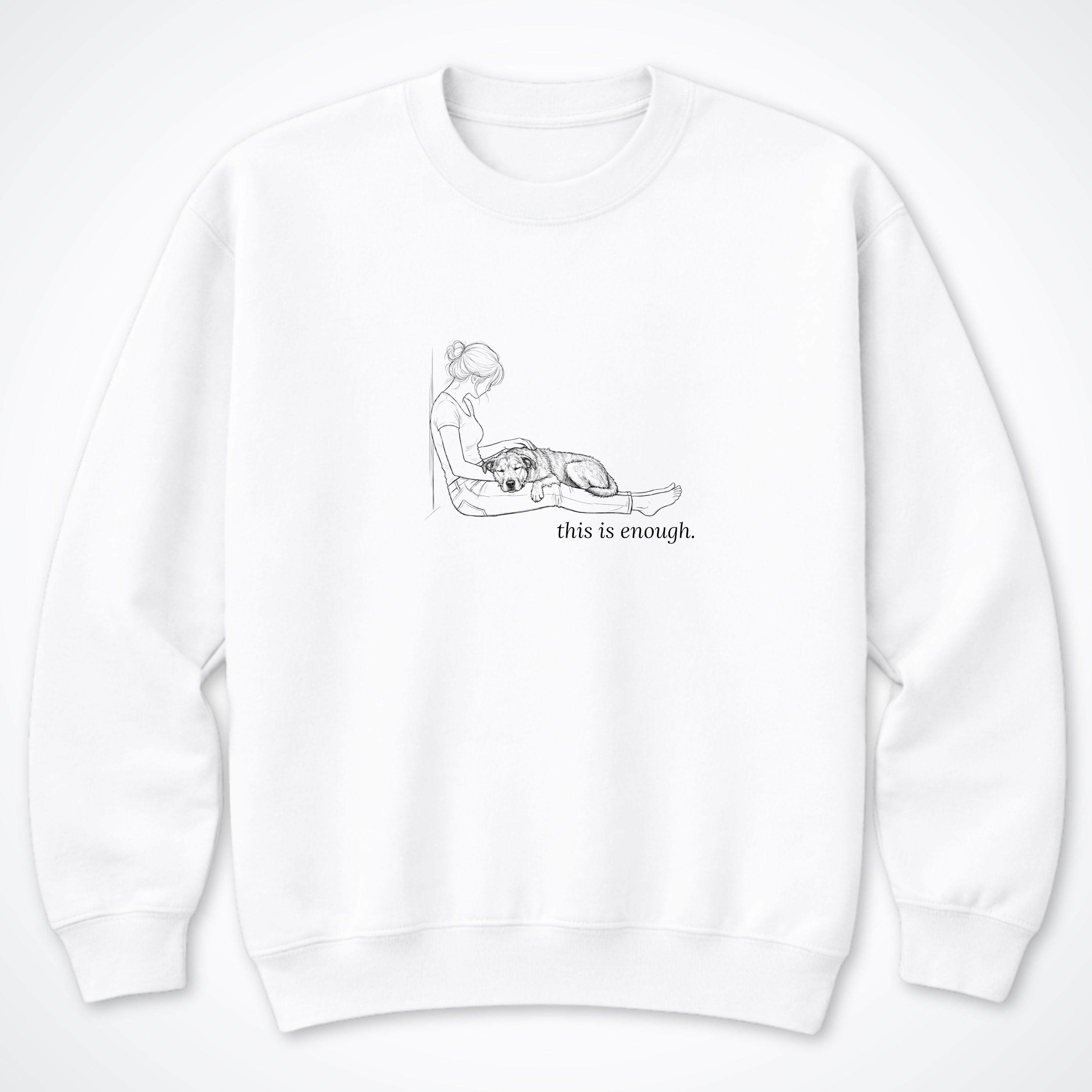 This Is Enough Woman & Dog Medium Coarse Coat Crewneck Sweatshirt - White