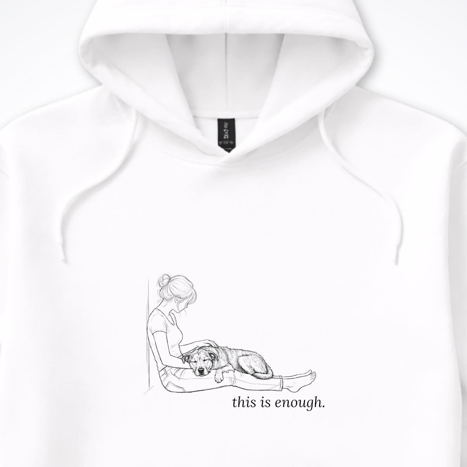 This Is Enough Woman & Dog Medium Coarse Coat Hooded Sweatshirt - design close up