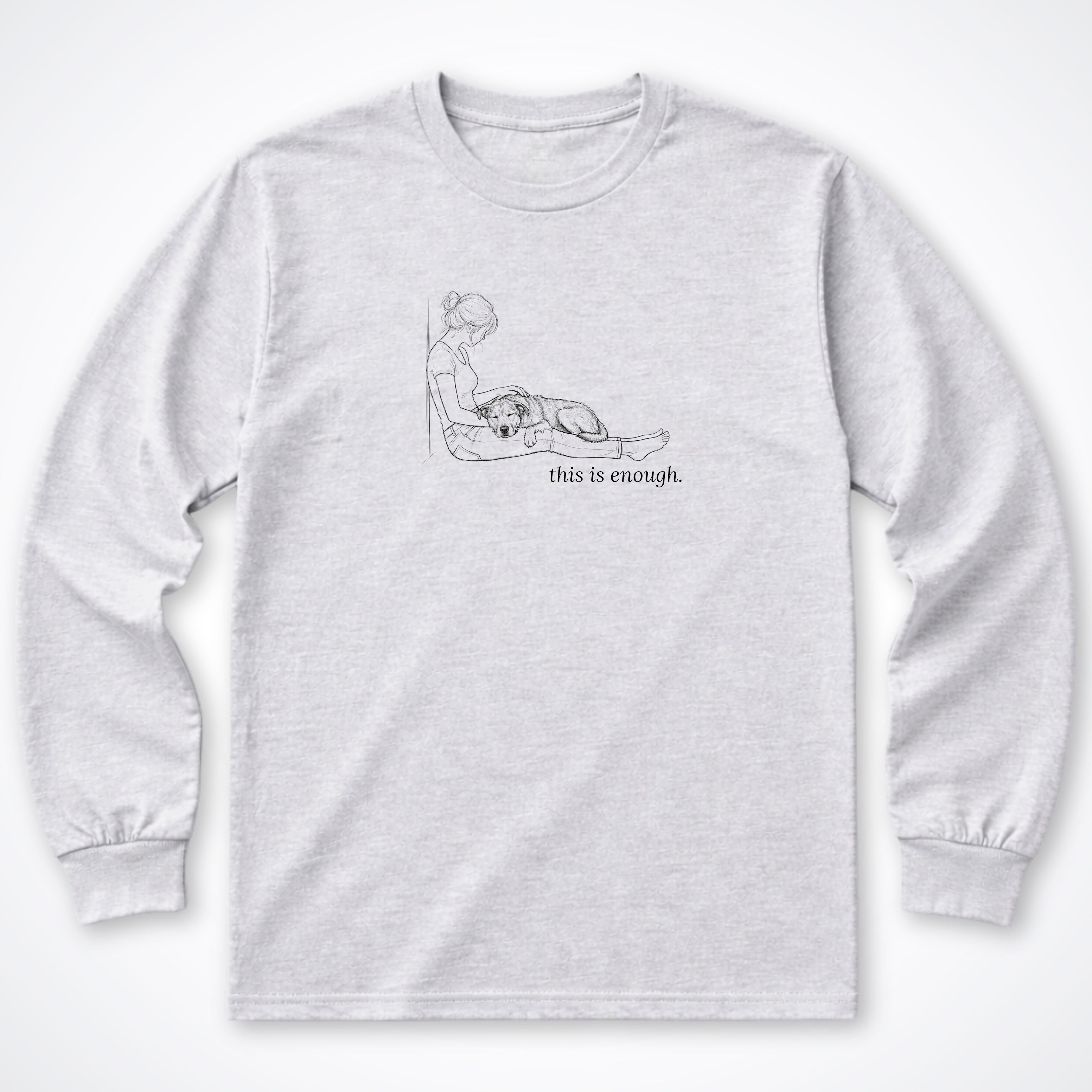 This Is Enough Woman & Dog Medium Coarse Coat Long Sleeve T-Shirt - Ash