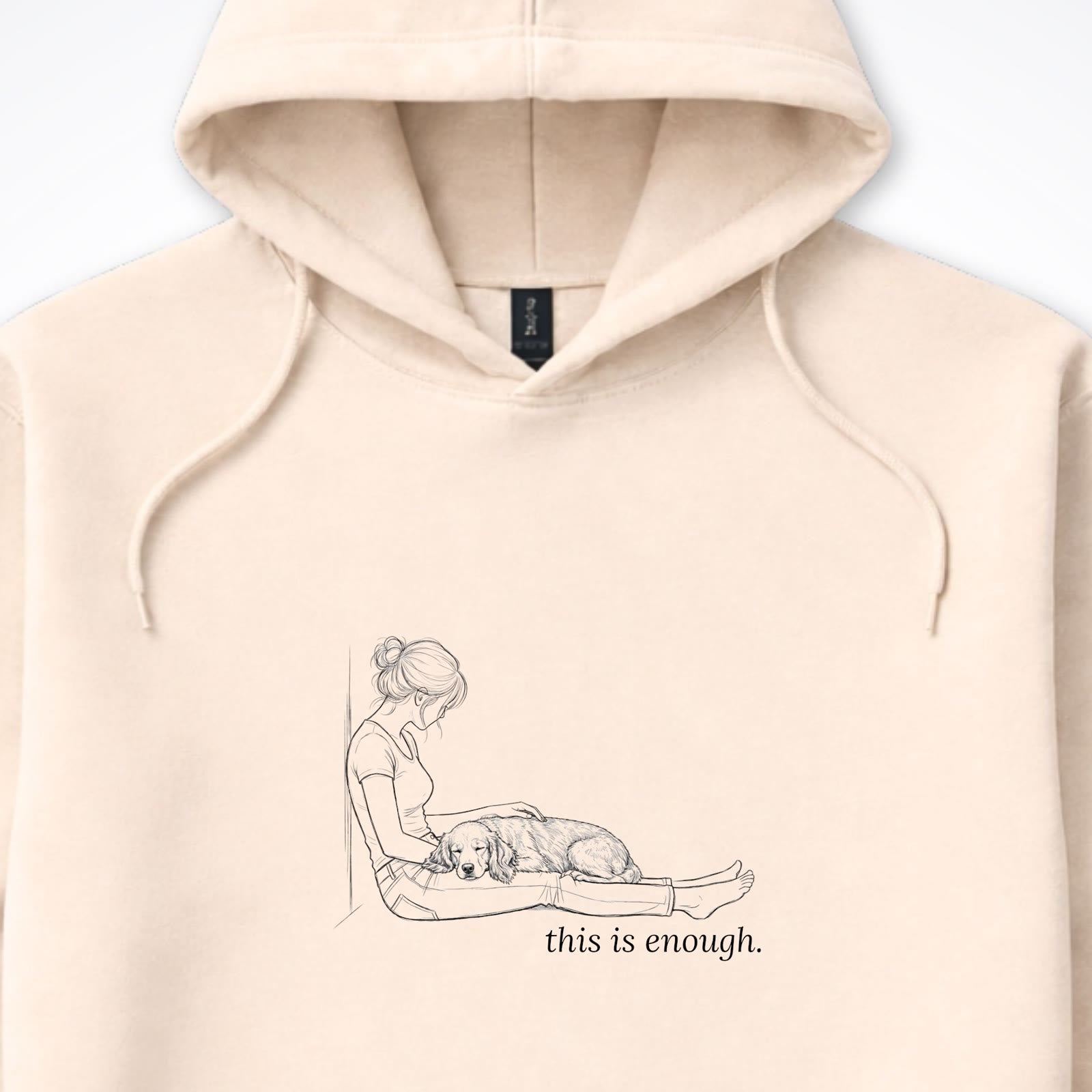 This Is Enough Woman & Dog Medium Smooth Coat Hooded Sweatshirt - design close up