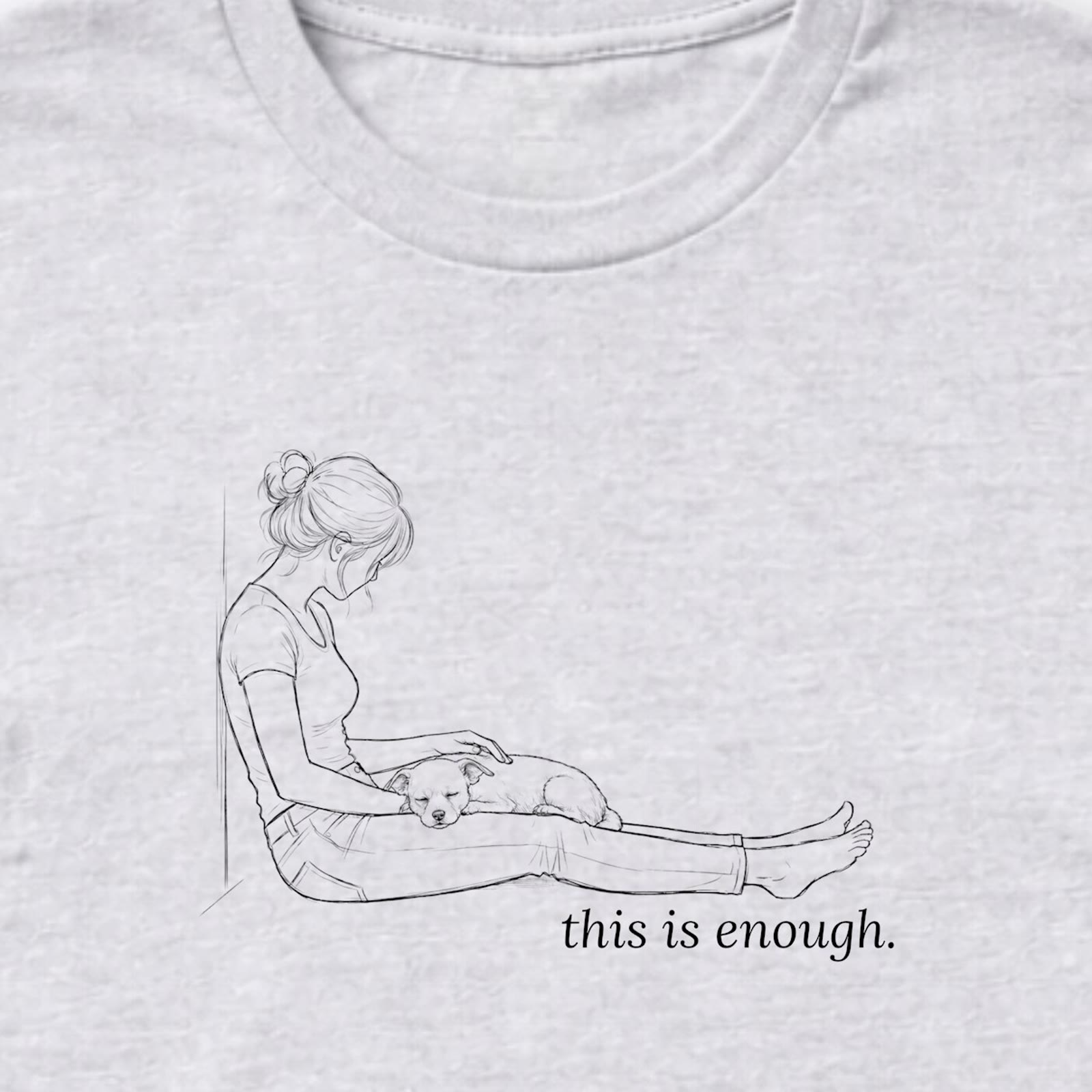 This Is Enough Woman & Dog Small Coarse Coat Long Sleeve T-Shirt - design close up