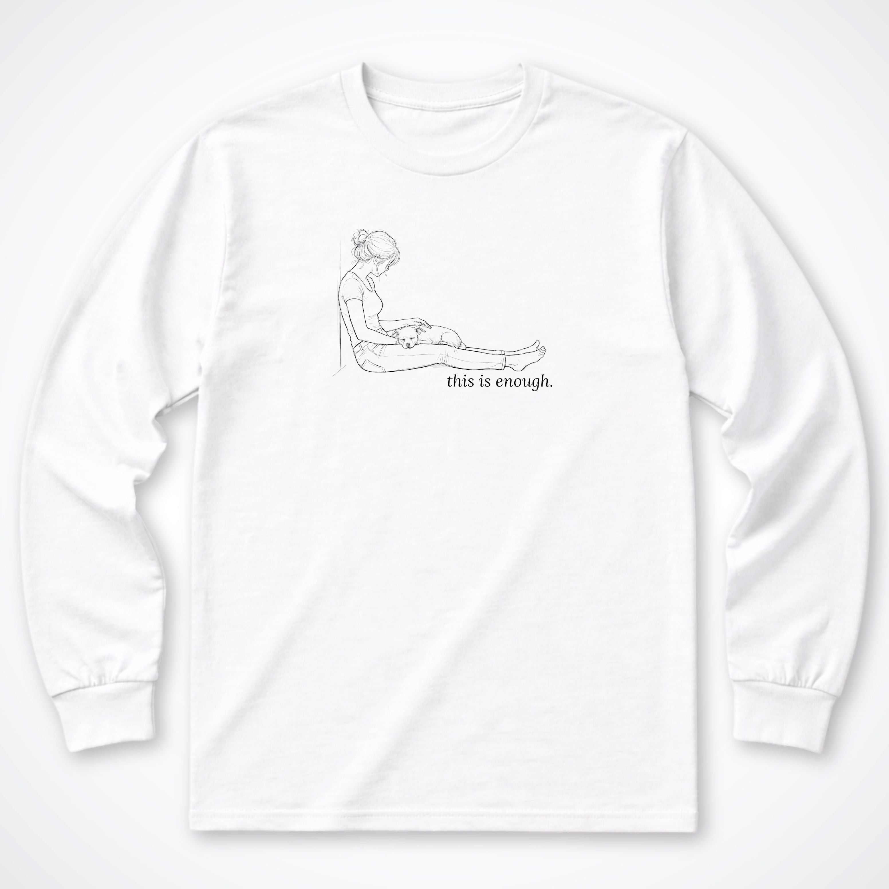 This Is Enough Woman & Dog Small Coarse Coat Long Sleeve T-Shirt - White
