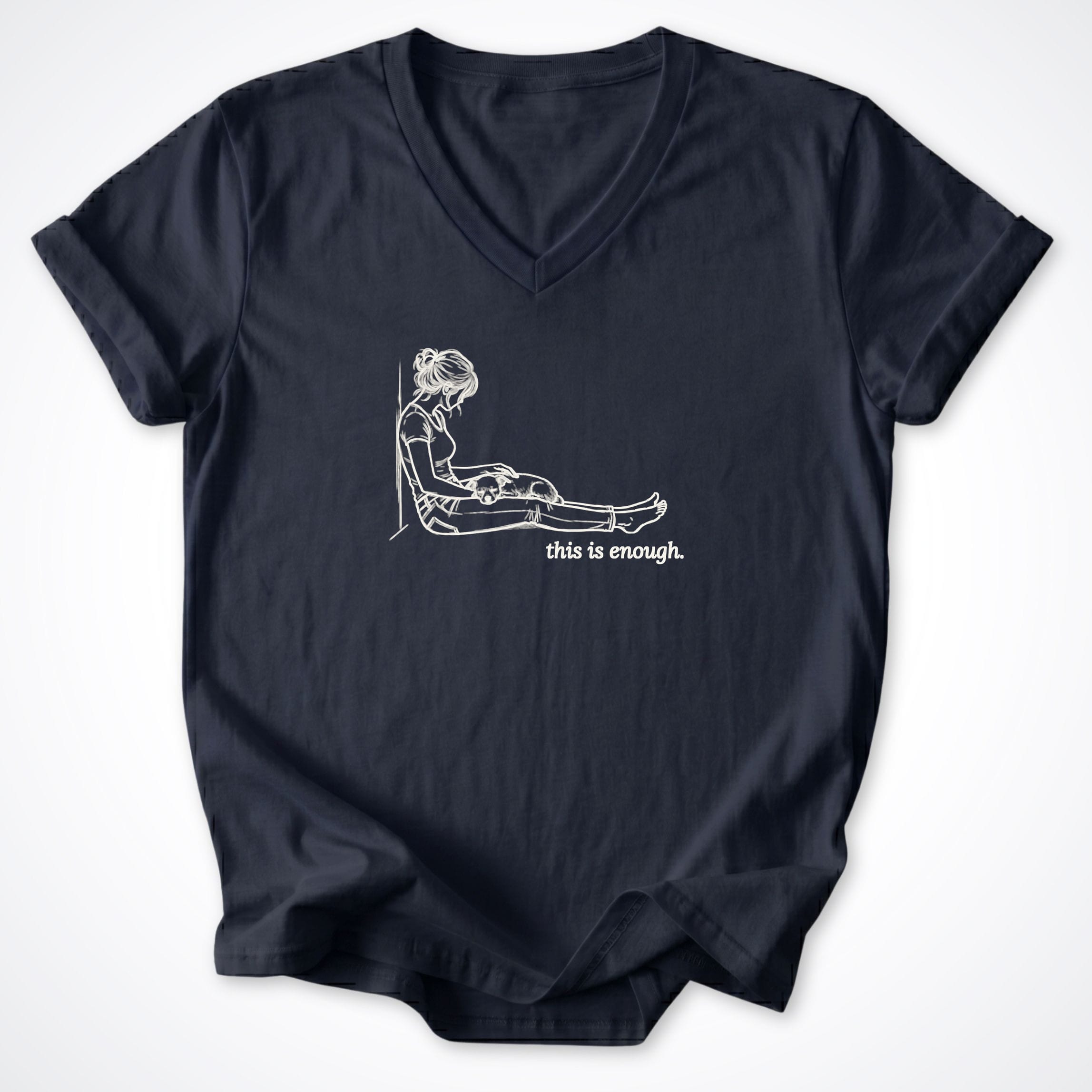 V-neck S / Navy This Is Enough Woman & Dog Small Coarse Coat V-Neck T-Shirt ReallyintoDogs