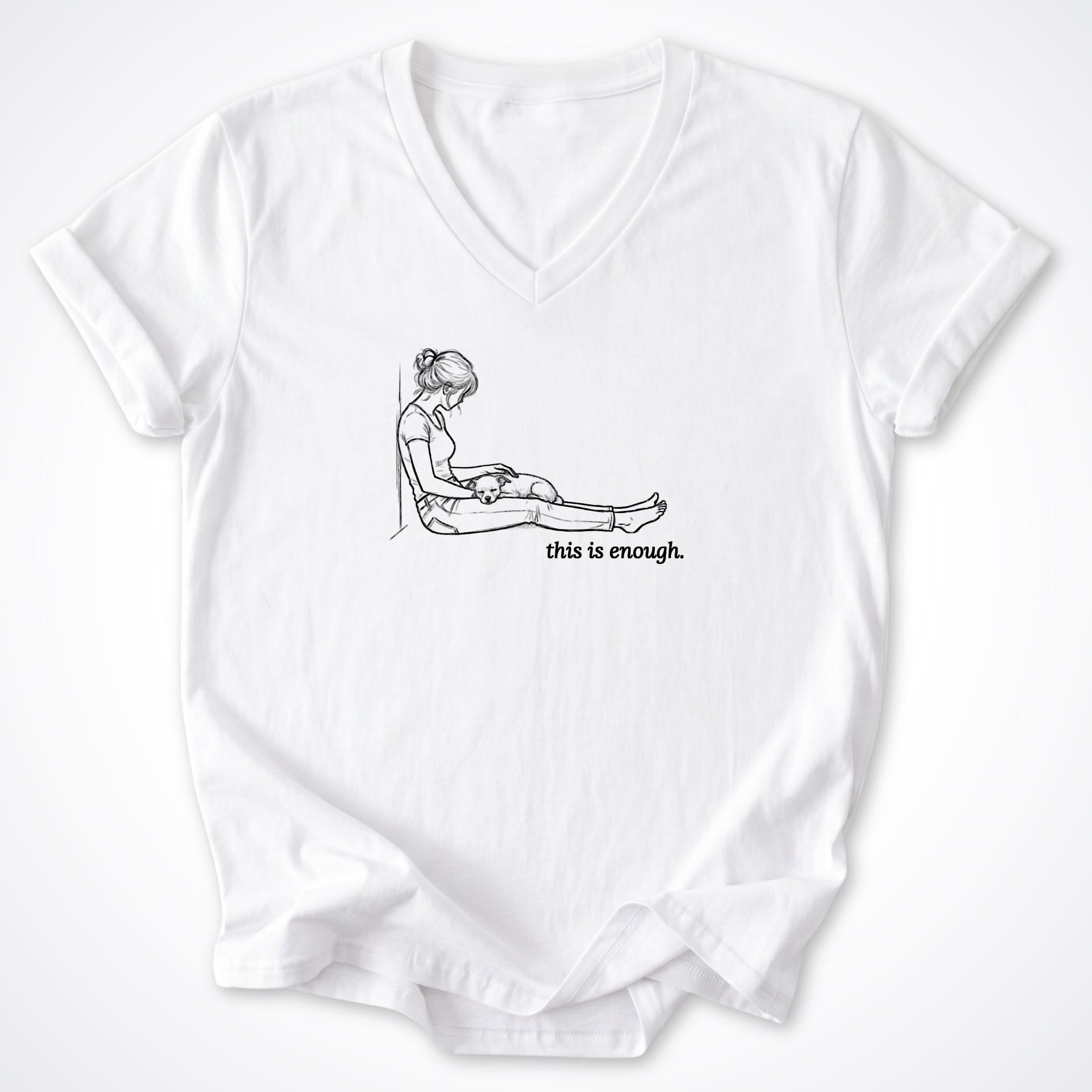 V-neck S / White This Is Enough Woman & Dog Small Coarse Coat V-Neck T-Shirt ReallyintoDogs