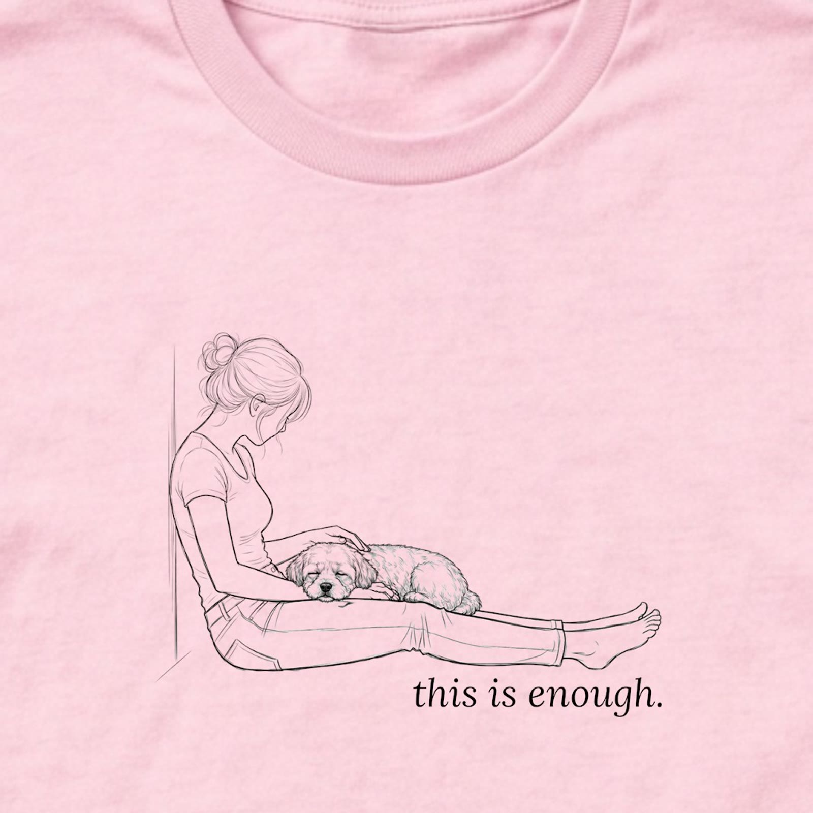 This Is Enough Woman & Dog Small Smooth Coat Long Sleeve T-Shirt - design close up