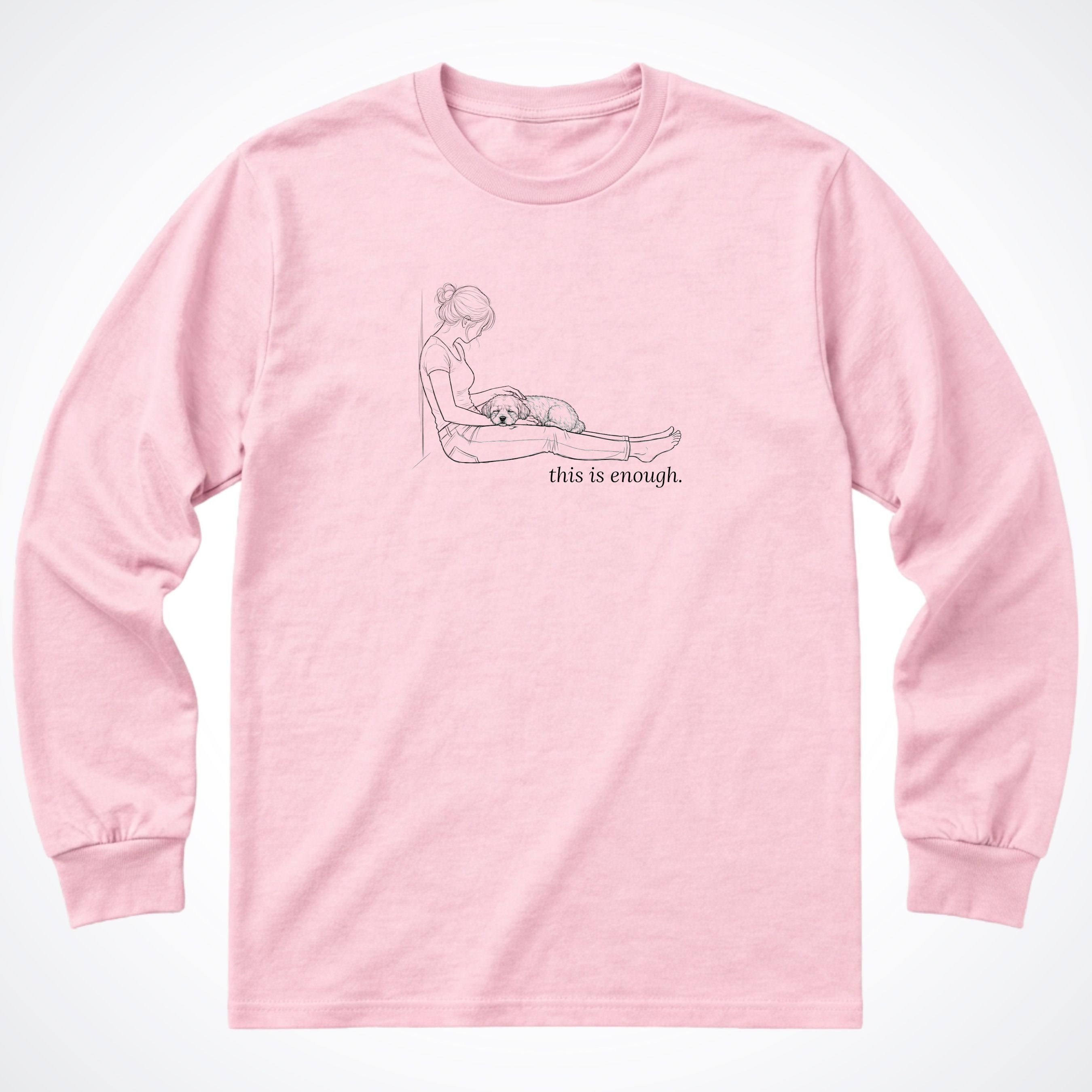 This Is Enough Woman & Dog Small Smooth Coat Long Sleeve T-Shirt - Light Pink