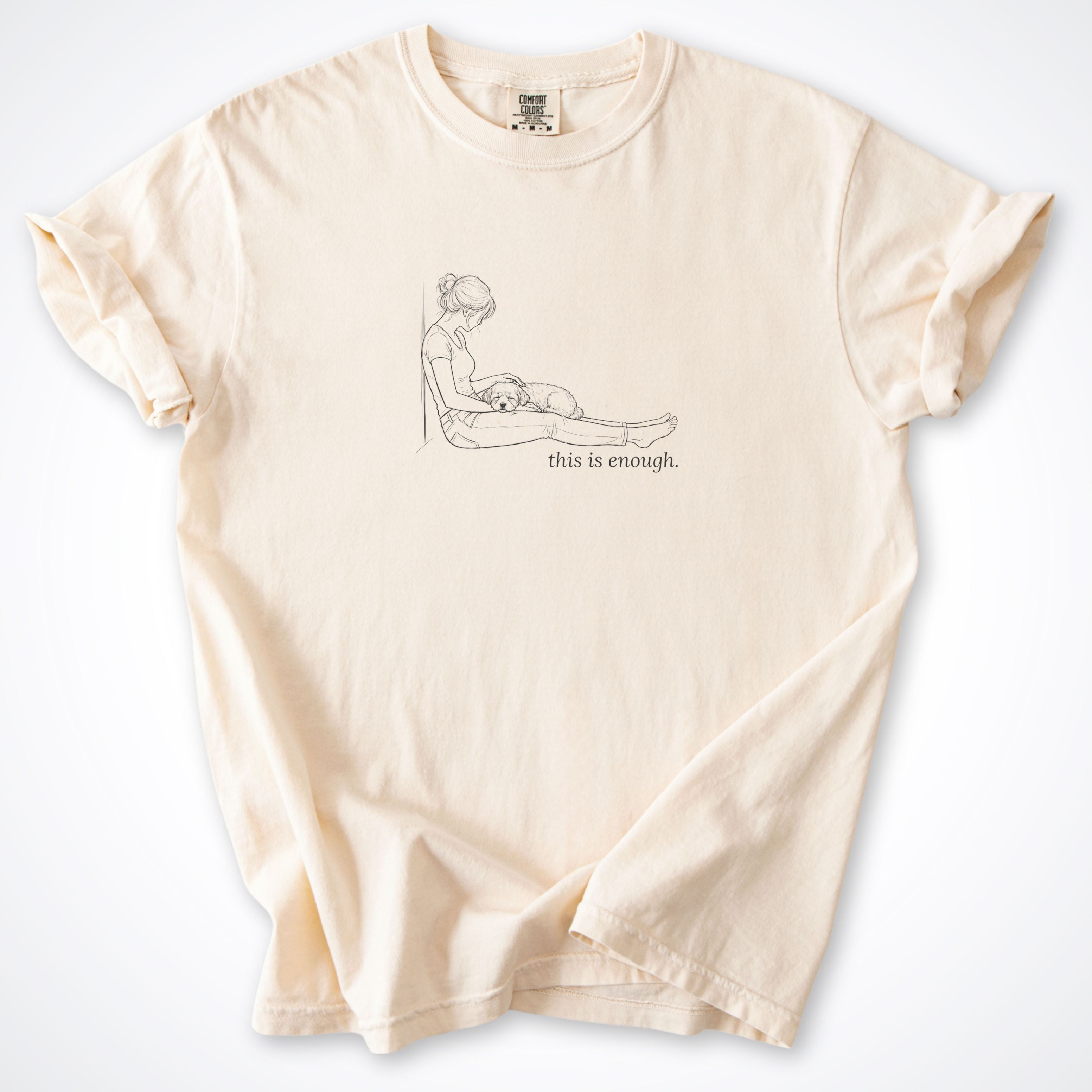 This Is Enough Woman & Dog Small Smooth Coat Premium T-Shirt — Ivory