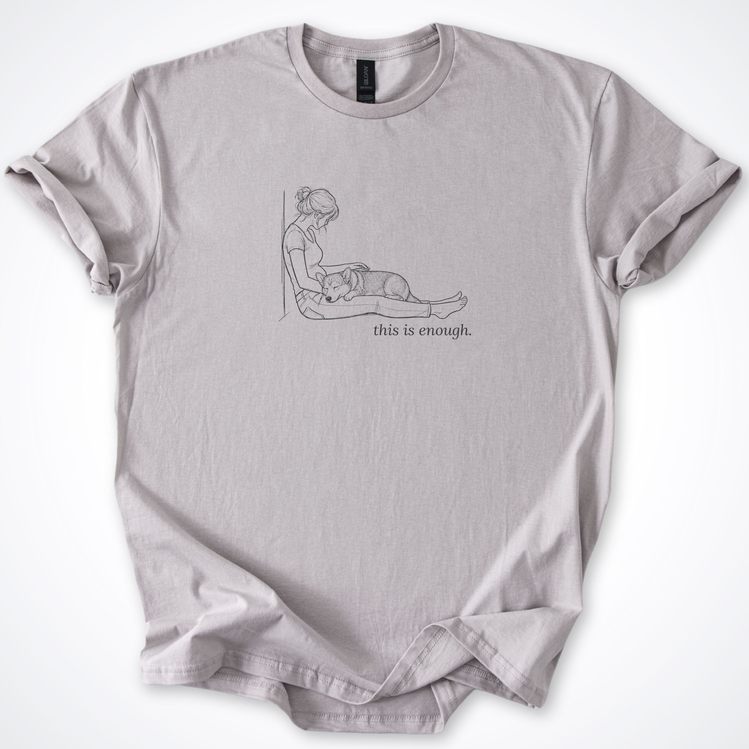This Is Enough Woman & Dog Stocky Short Coat Classic T-Shirt — Ice Grey