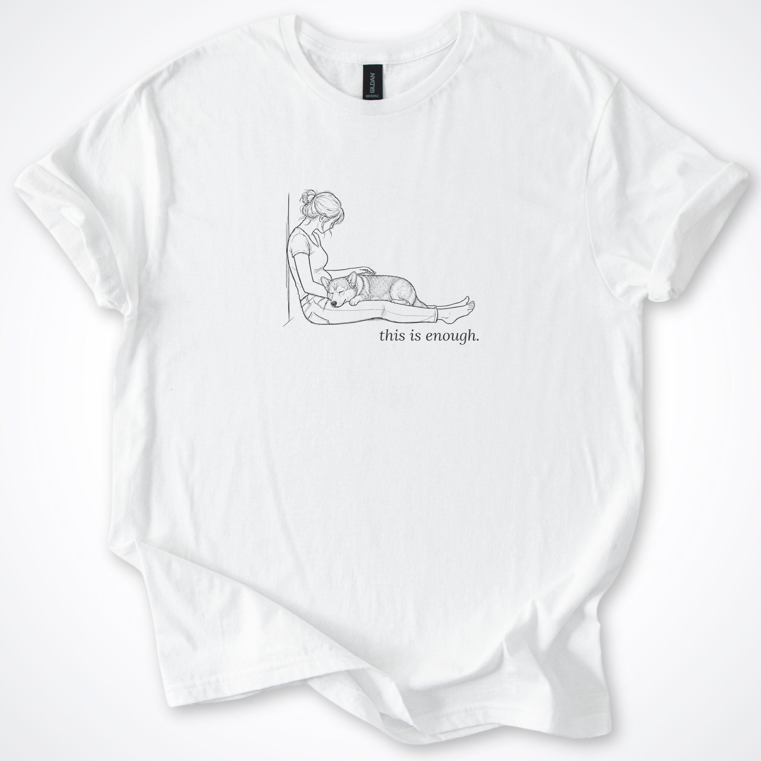 This Is Enough Woman & Dog Stocky Short Coat Classic T-Shirt — White