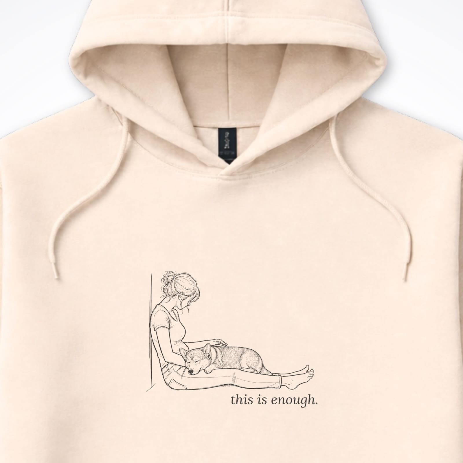 This Is Enough Woman & Dog Stocky Short Coat Hooded Sweatshirt - design close up
