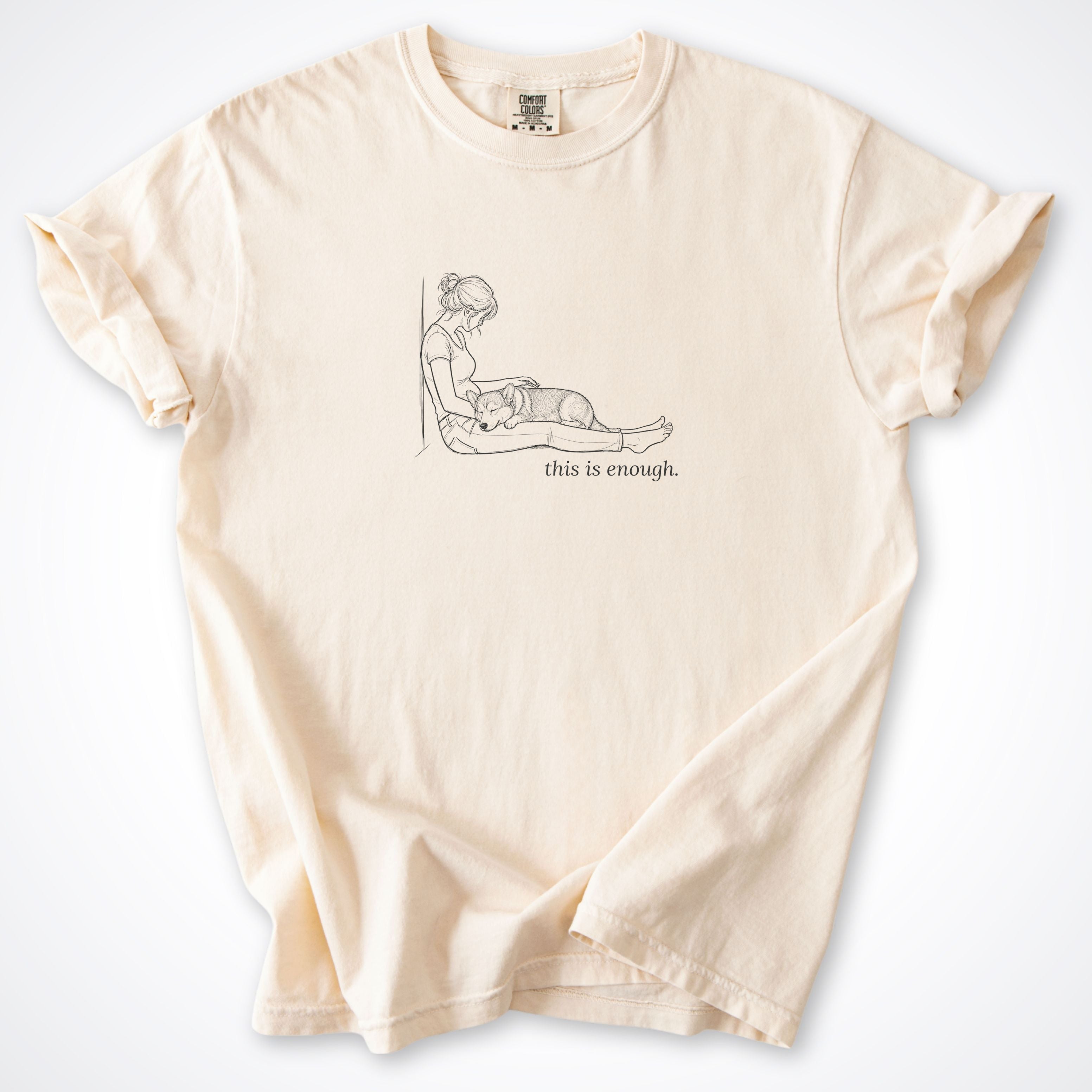 This Is Enough Woman & Dog Stocky Short Coat Premium T-Shirt — Ivory