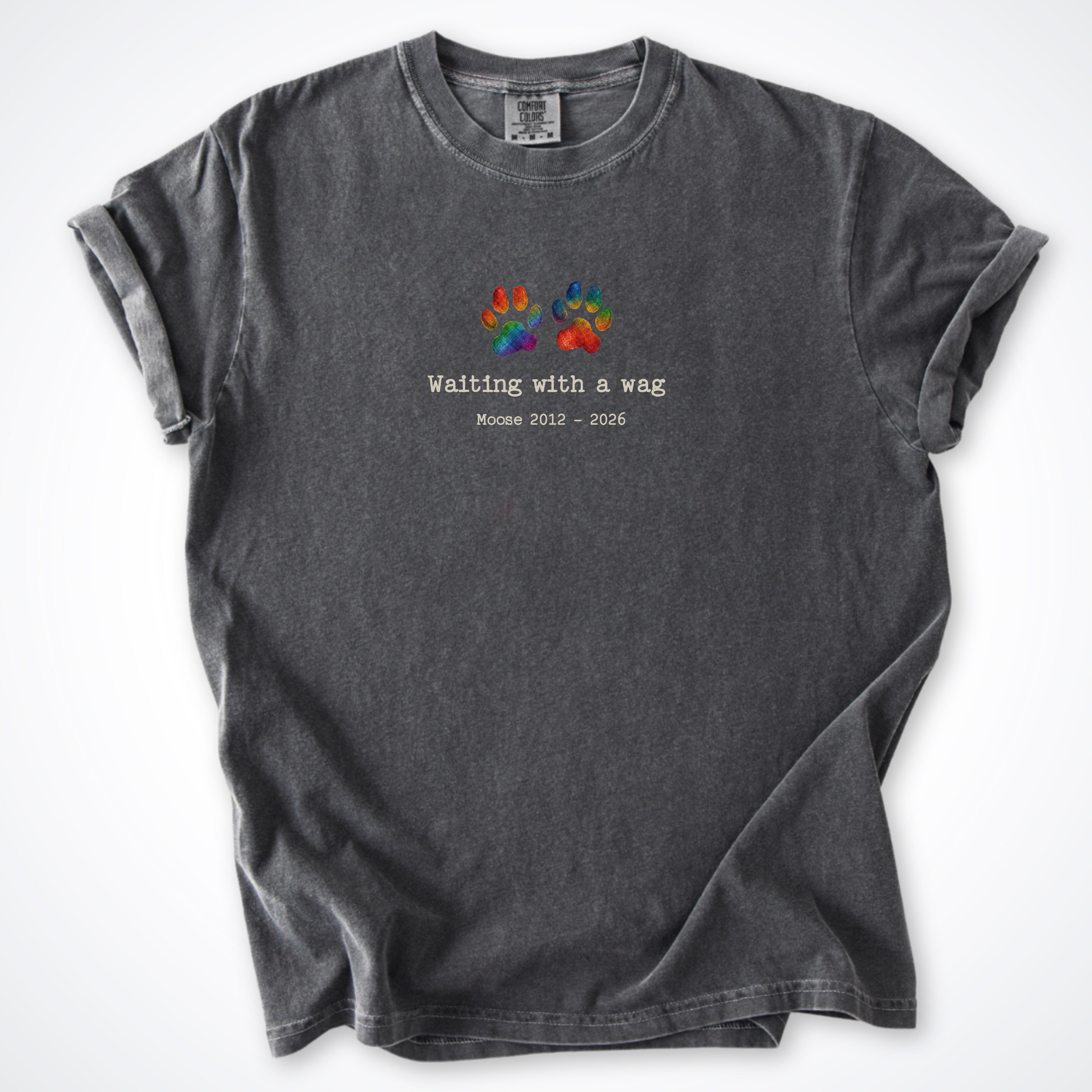 Waiting With A Wag personalized pet memorial t-shirt on Comfort Colors Pepper